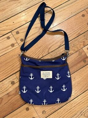 Sloane Ranger Coastal Nautical  Anchor Crossbody Bag Purse in Navy
